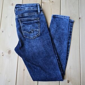 Silver Elyse Mid Rise Skinny Denim Jeans Distressed Blue Size 26